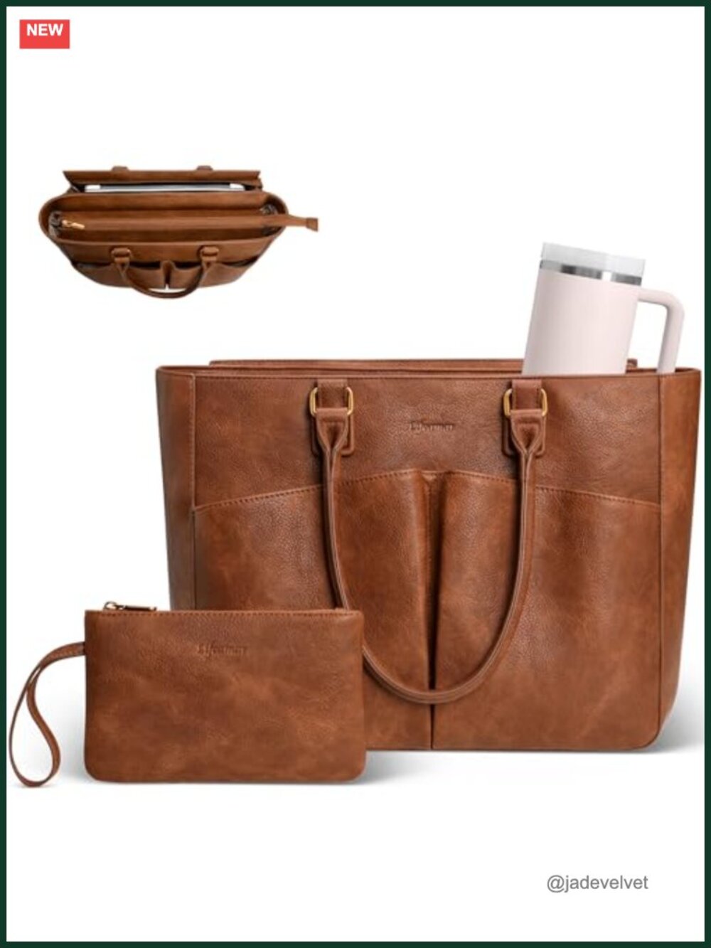 Faux Leather Laptop Tote Bag for Women, Padded 15.6" Pocket, Work & Travel